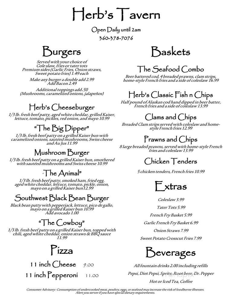 Herb's Tavern - Friday Harbor, WA menu_pic