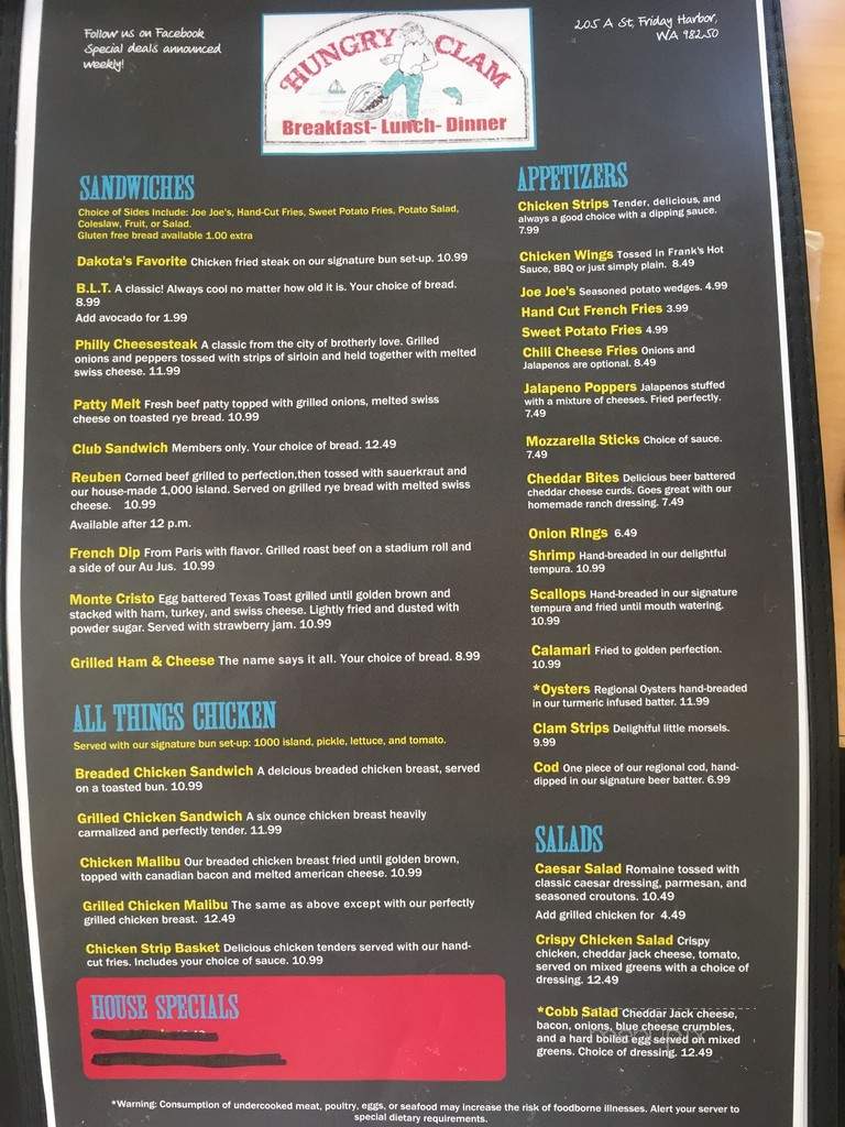 Hungry Clam - Friday Harbor, WA menu_pic