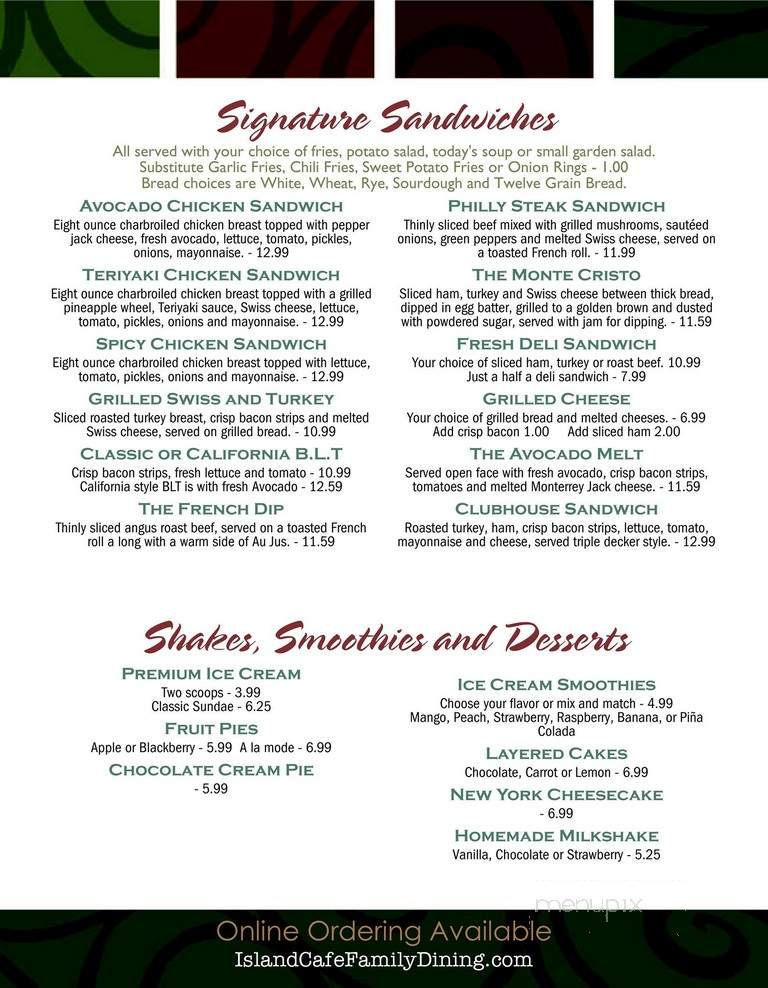 Island Cafe - Oak Harbor, WA menu_pic