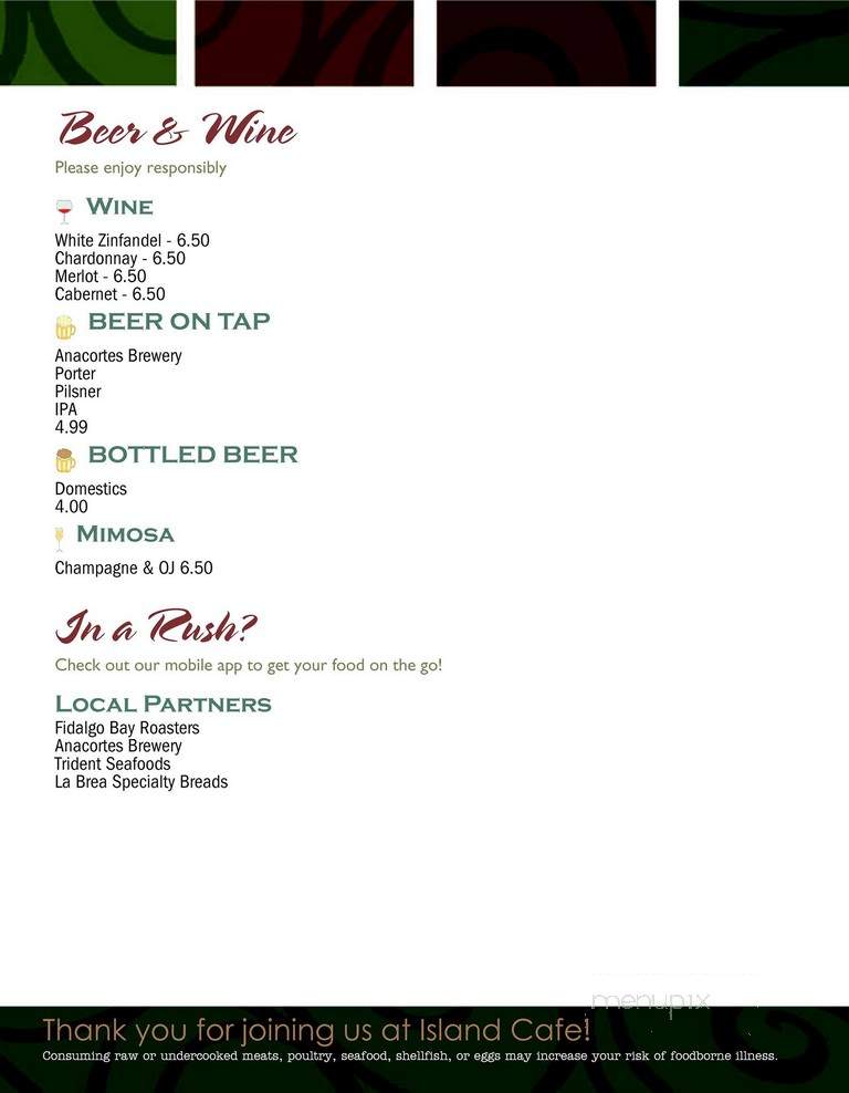 Island Cafe - Oak Harbor, WA menu_pic