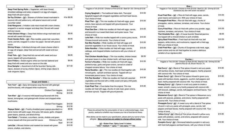 Krua Thal Family Kitchen - Seattle, WA menu_pic