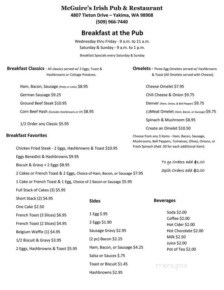 McGuire's Irish Restaurant - Yakima, WA menu_pic