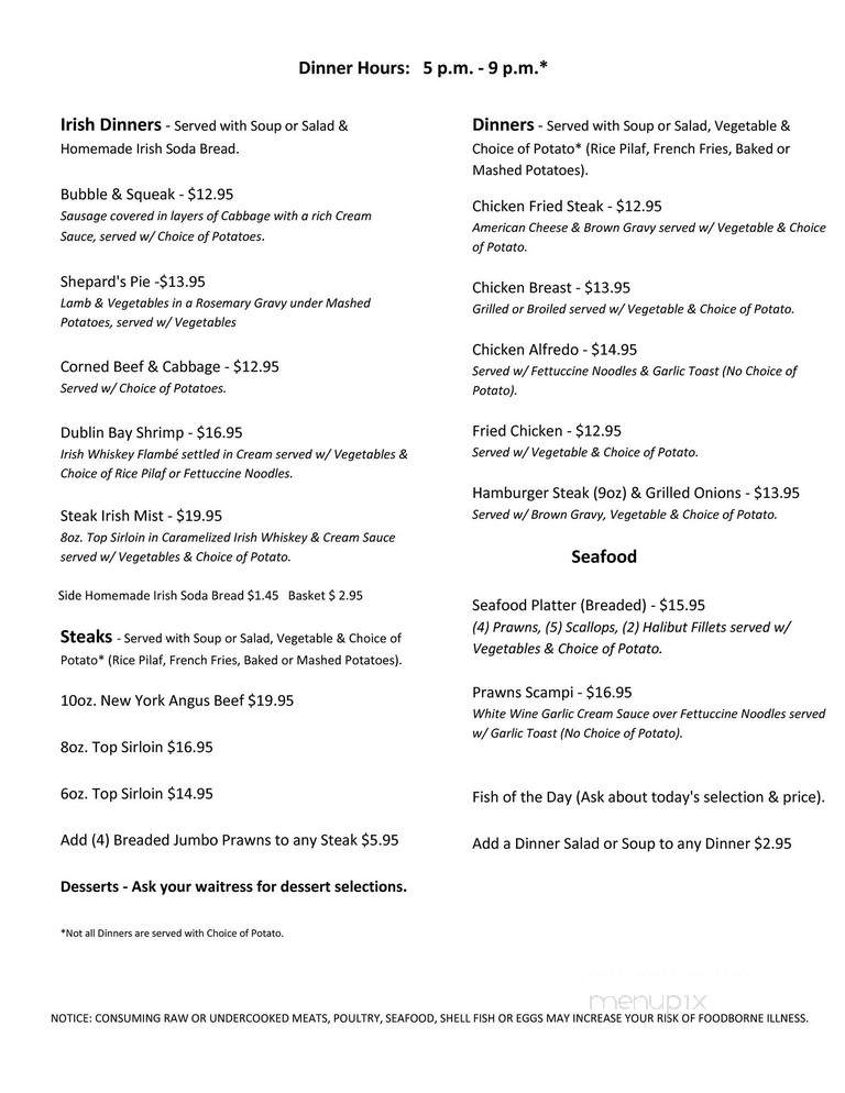 McGuire's Irish Restaurant - Yakima, WA menu_pic