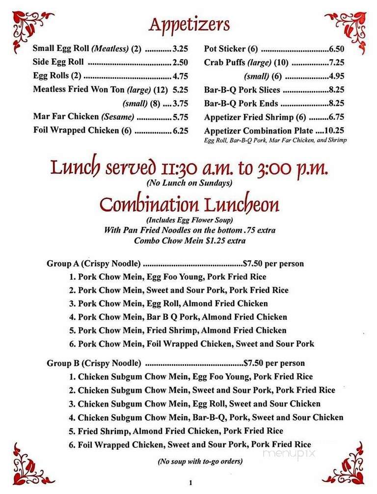 Ming Wah Restaurant - Spokane, WA menu_pic