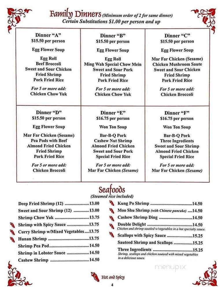 Ming Wah Restaurant - Spokane, WA menu_pic