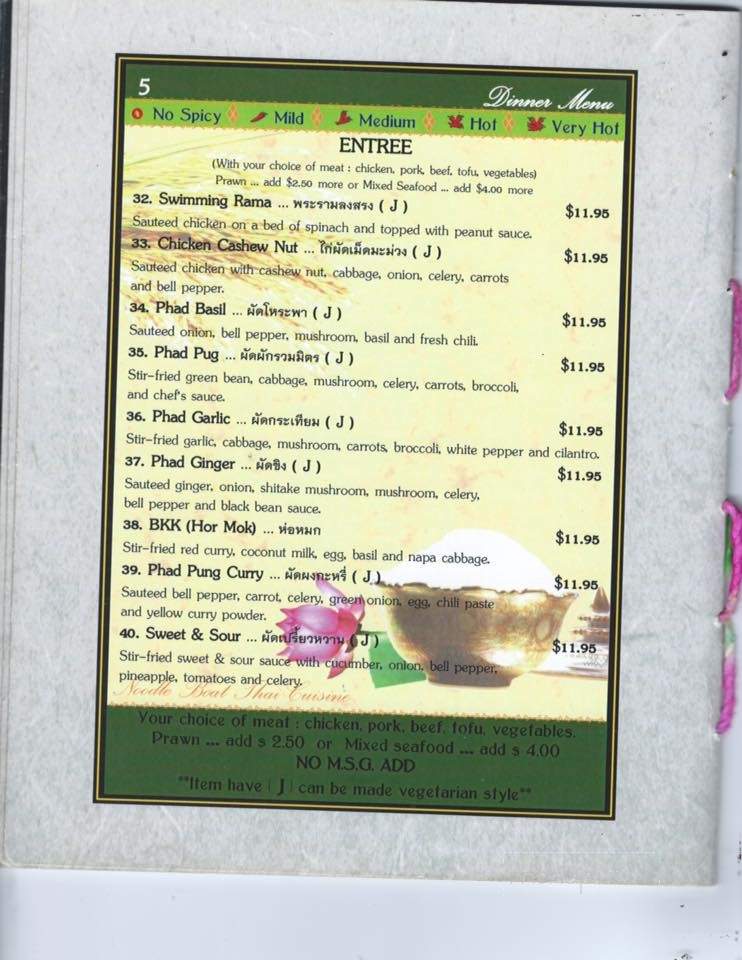 Noodle Boat Thai Restaurant - Issaquah, WA menu_pic