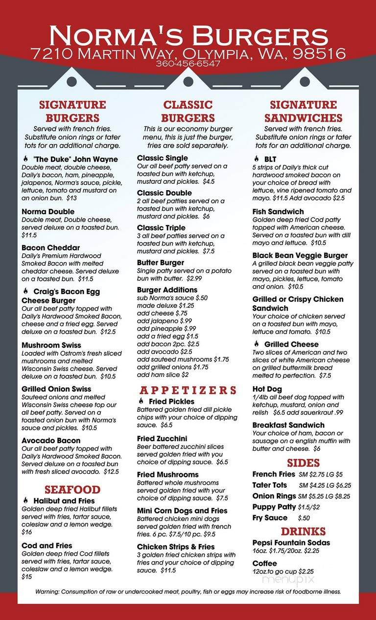 Norma's Burger Hut - Olympia, WA menu_pic