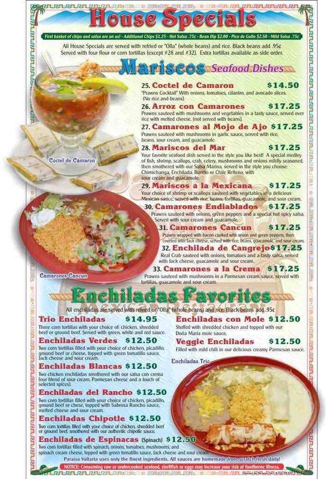 Paraiso Vallarta - Clarkston, WA menu_pic