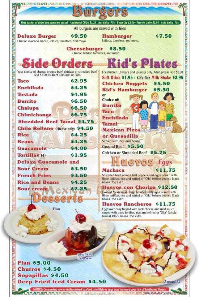 Paraiso Vallarta - Clarkston, WA menu_pic
