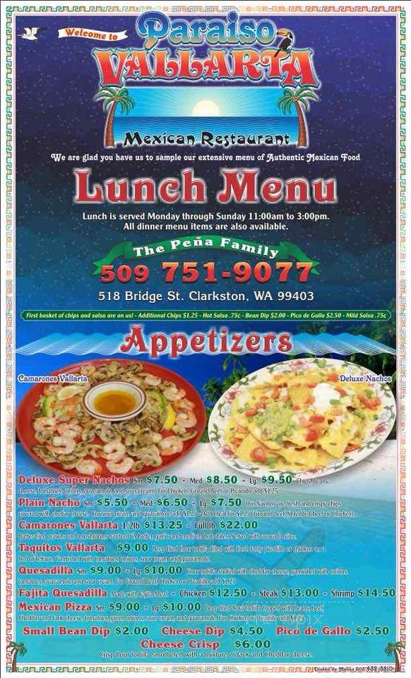 Paraiso Vallarta - Clarkston, WA menu_pic