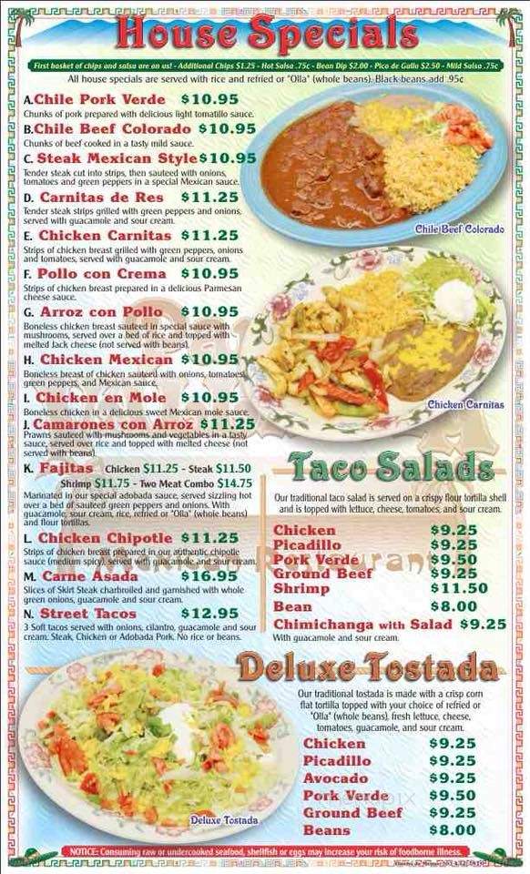 Paraiso Vallarta - Clarkston, WA menu_pic
