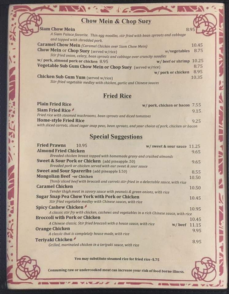 Siam Palace - Grand Coulee, WA menu_pic