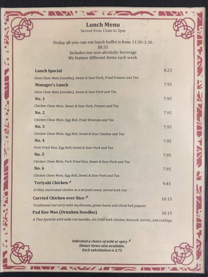 Siam Palace - Grand Coulee, WA menu_pic
