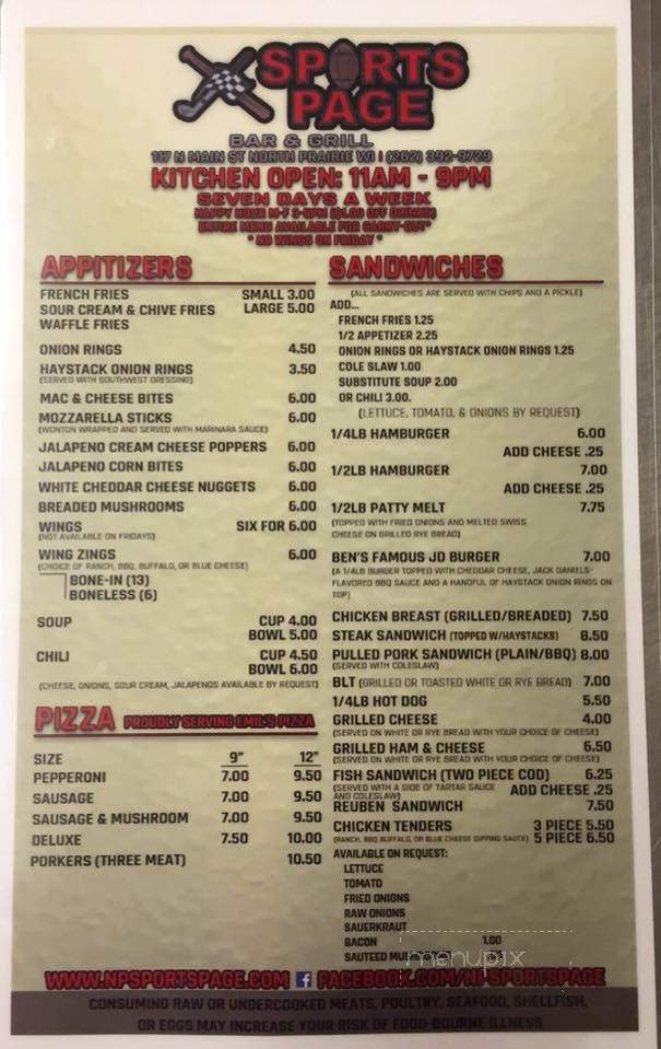 Sports Page Bar & Grill - Kennewick, WA menu_pic