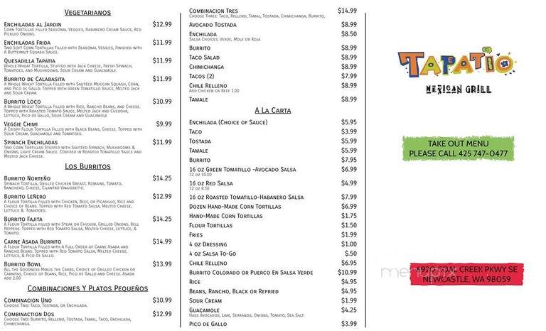 Tapatio Mexican Restaurant - Newcastle, WA menu_pic