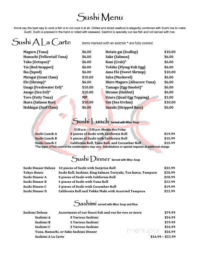 Toyko House Restaurant - Arlington, WA menu_pic