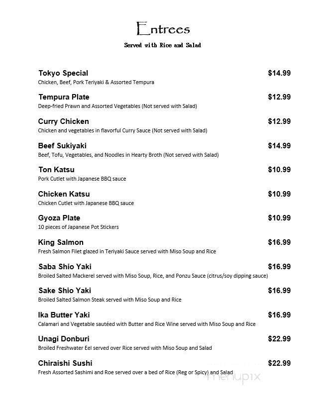 Toyko House Restaurant - Arlington, WA menu_pic