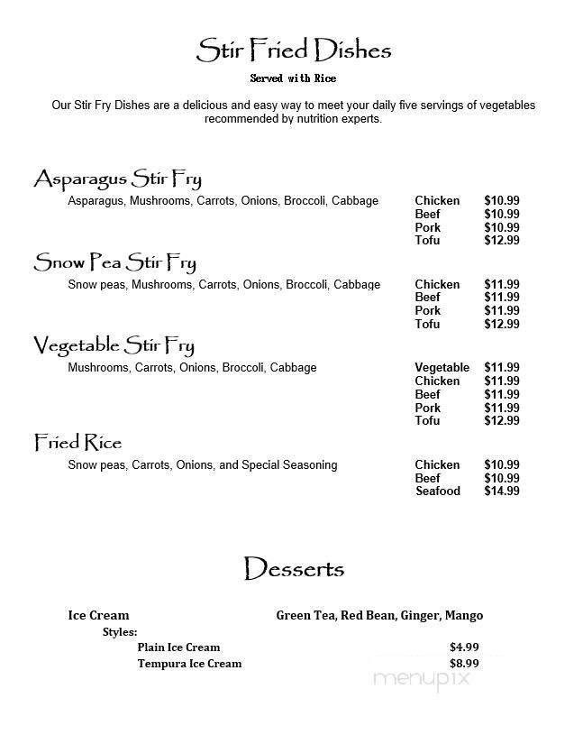 Toyko House Restaurant - Arlington, WA menu_pic