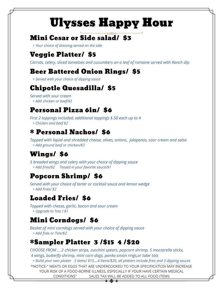 Ulysses' Restaurant - Tukwila, WA menu_pic