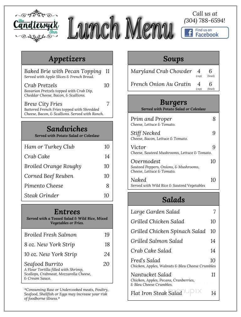 Candlewyck Inn - Keyser, WV menu_pic