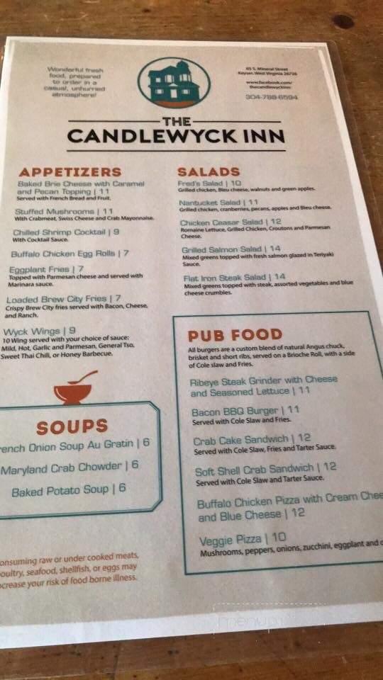 Candlewyck Inn - Keyser, WV menu_pic