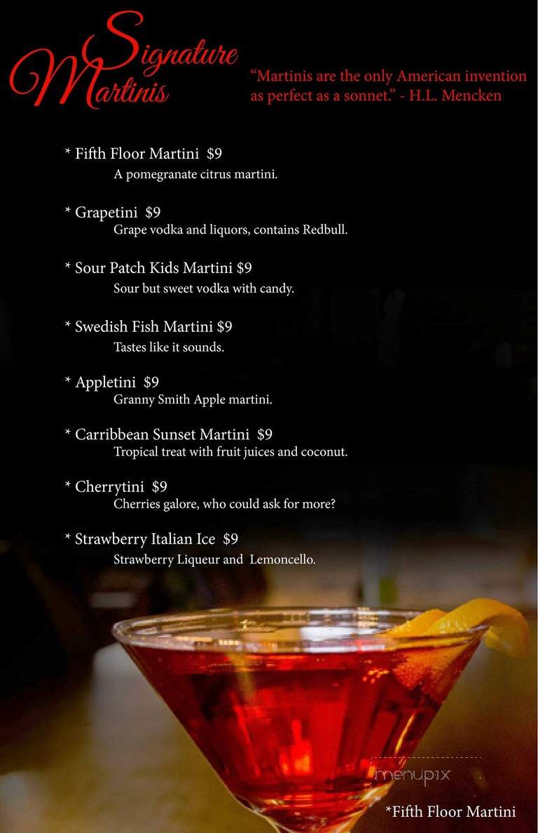 Fifth Floor - Clarksburg, WV menu_pic