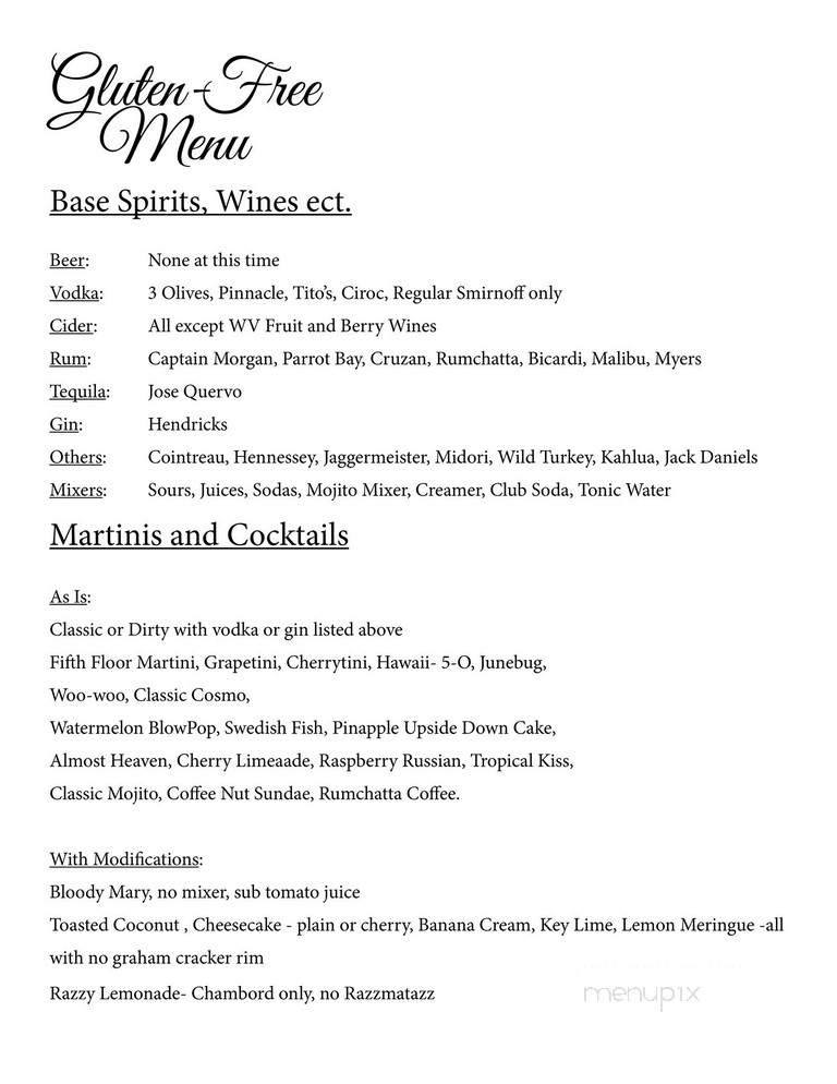 Fifth Floor - Clarksburg, WV menu_pic
