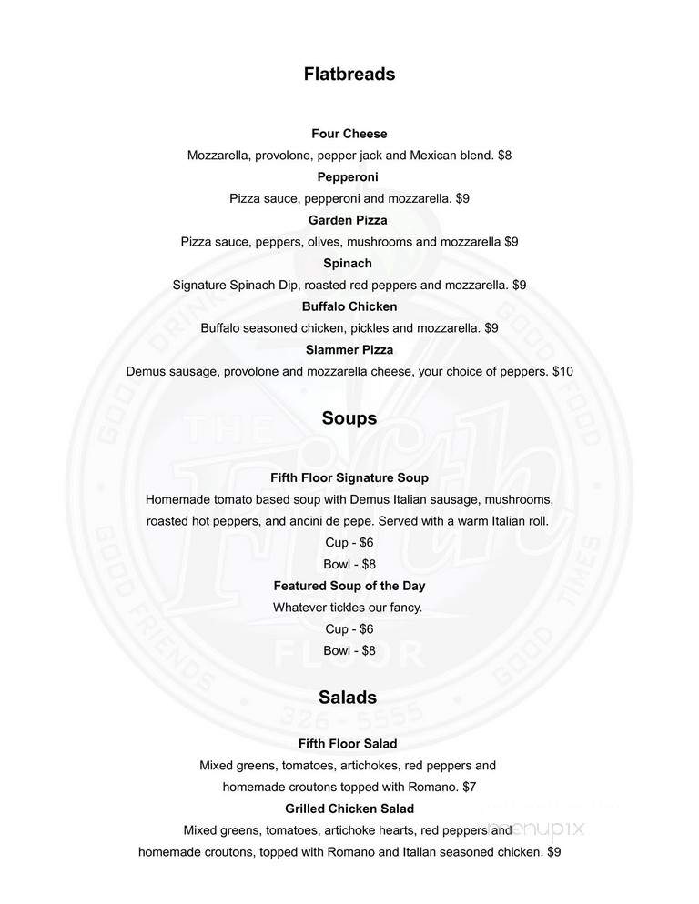 Fifth Floor - Clarksburg, WV menu_pic