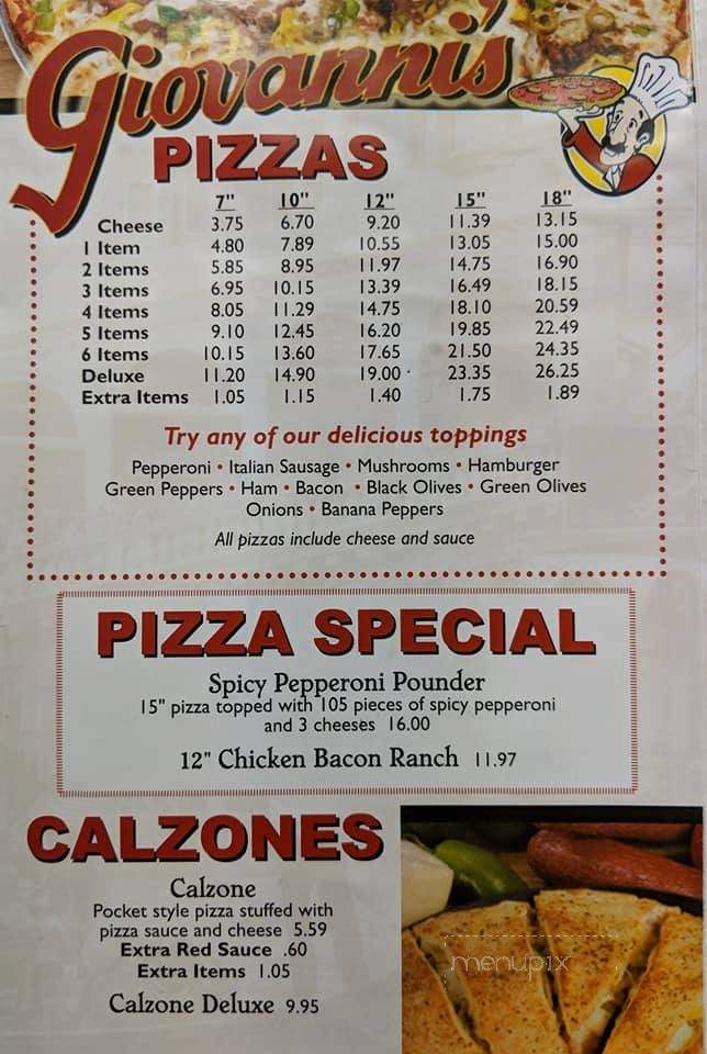 Menu of Giovanni's Pizza in Elizabeth, WV 26143
