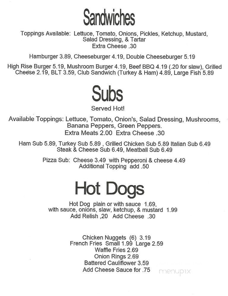 High Rise Pizza - Big Bend, WV menu_pic