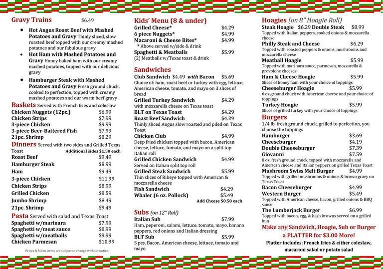 P & H Family Restaurant - Pennsboro, WV menu_pic