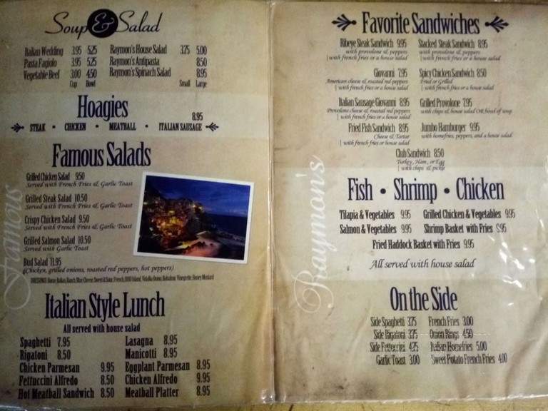 Raymon's Restaurant - Clarksburg, WV menu_pic