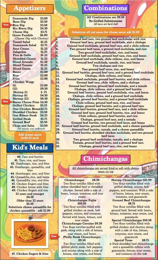 Rio Bravo - Mason, WV menu_pic