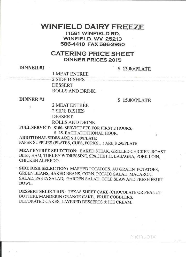 Winfield Dairy Freeze - Winfield, WV menu_pic