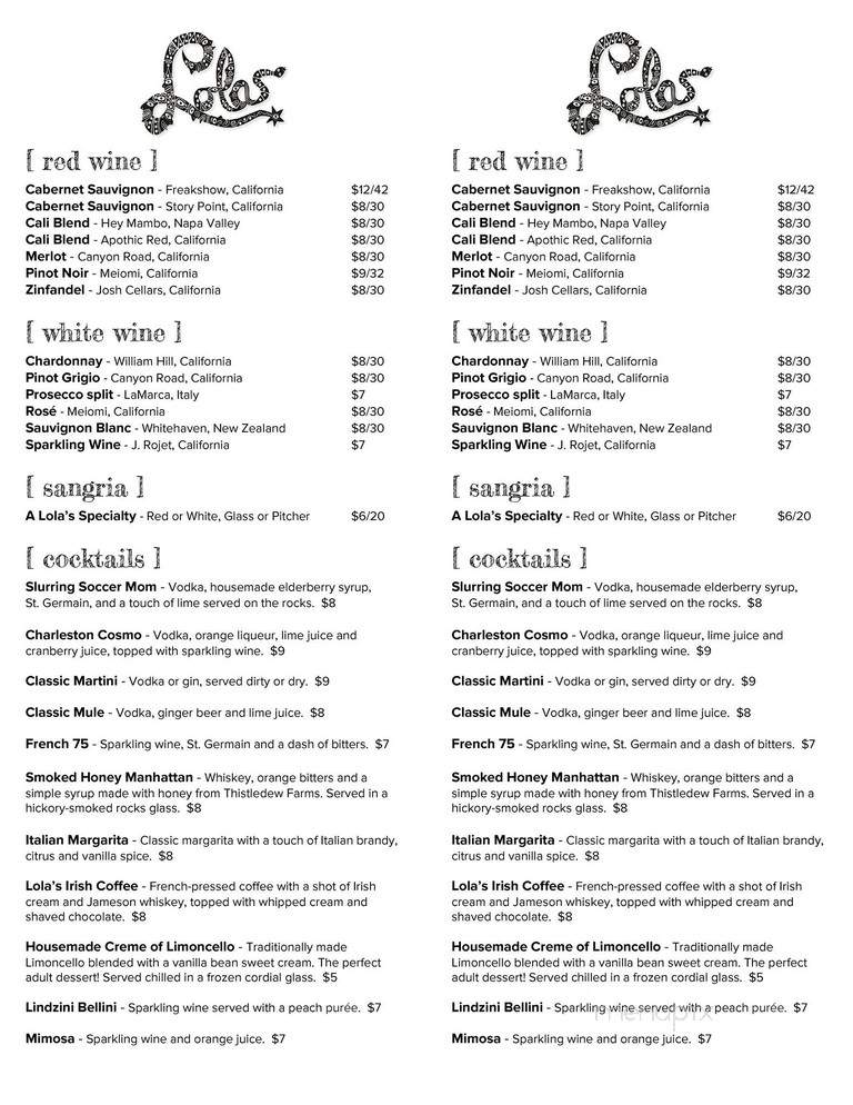 Lola's - Charleston, WV menu_pic