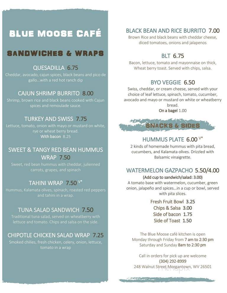 Blue Moose Cafe - Morgantown, WV menu_pic
