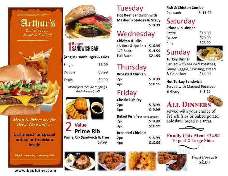 Arthur's Supper Club - Spring Green, WI menu_pic