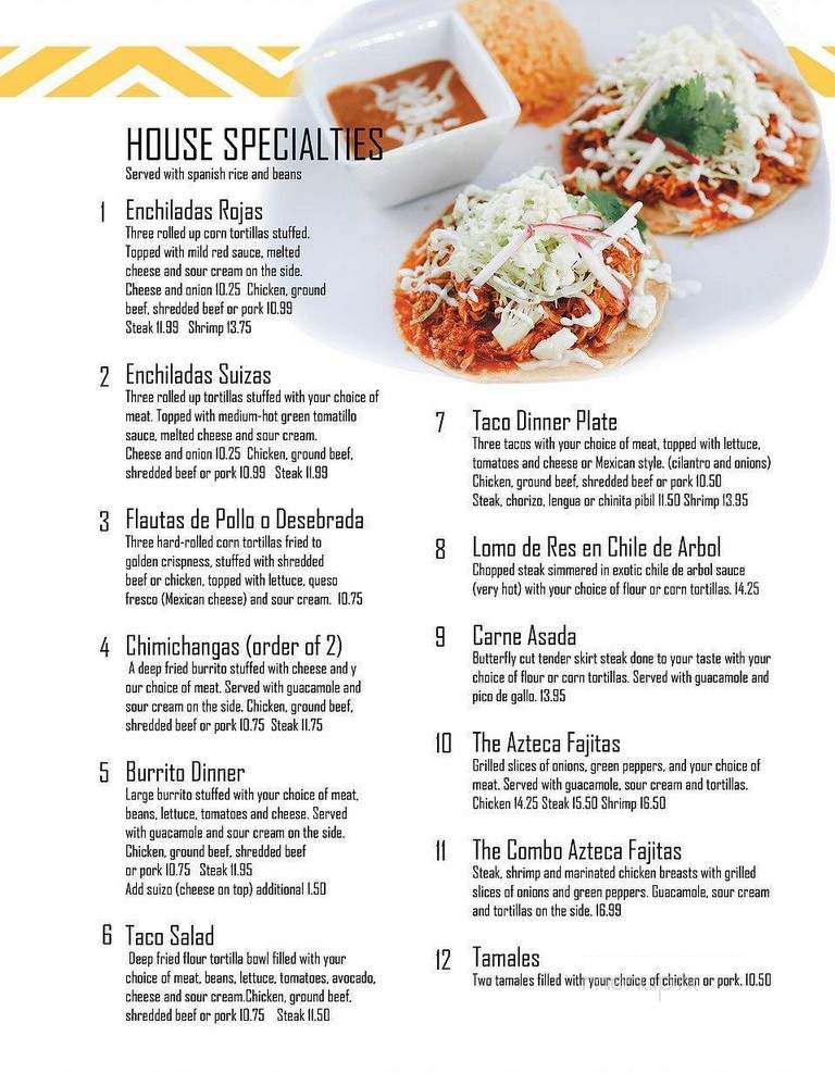 Azteca Restaurant - South Milwaukee, WI menu_pic