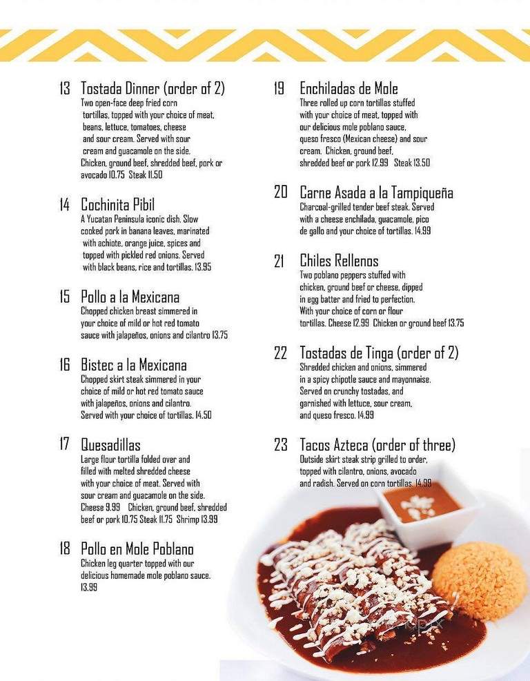 Azteca Restaurant - South Milwaukee, WI menu_pic