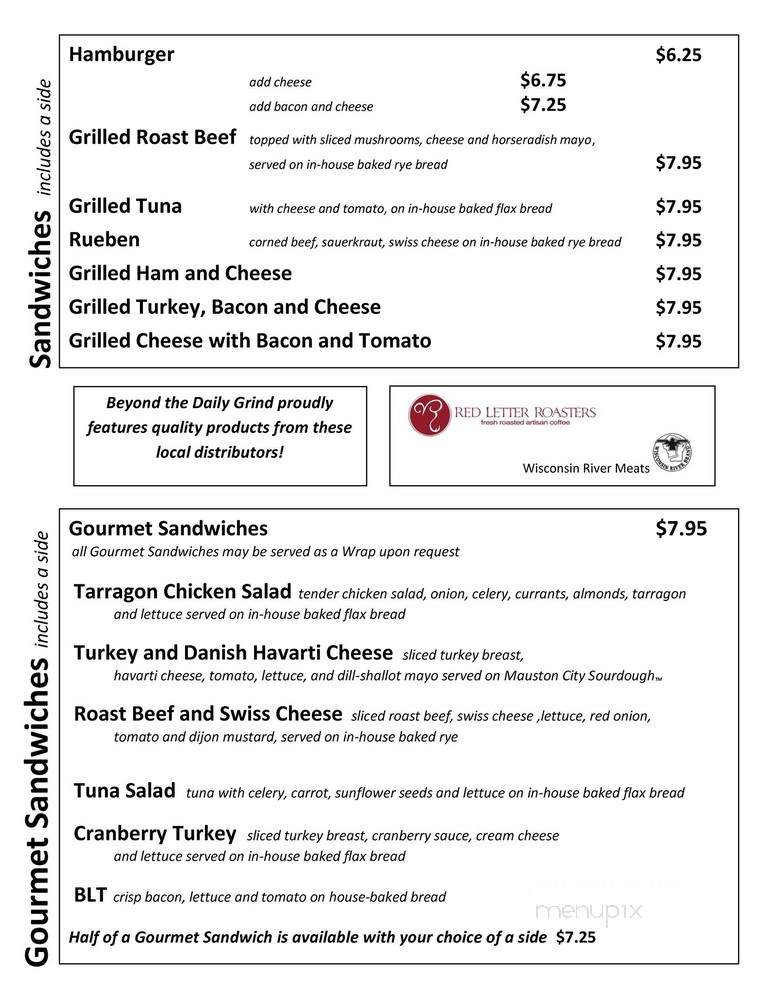 Beyond The Daily Grind Cafe - Mauston, WI menu_pic