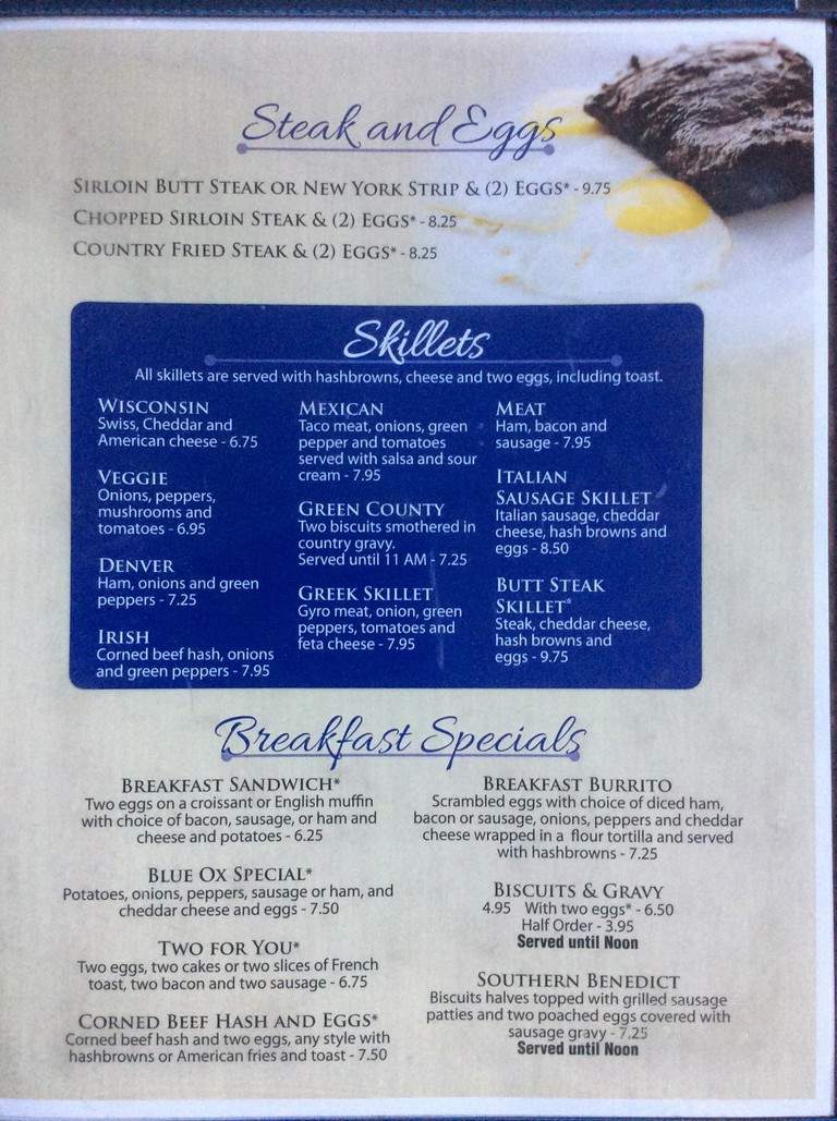 Blue Ox Family Restaurant - Monroe, WI menu_pic
