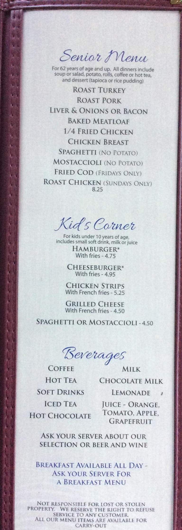 Blue Ox Family Restaurant - Monroe, WI menu_pic