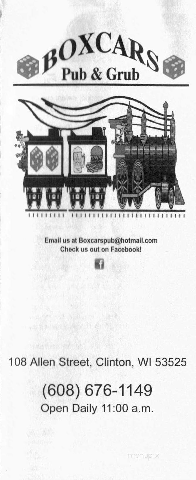 Boxcars Pub & Grug - Clinton, WI menu_pic