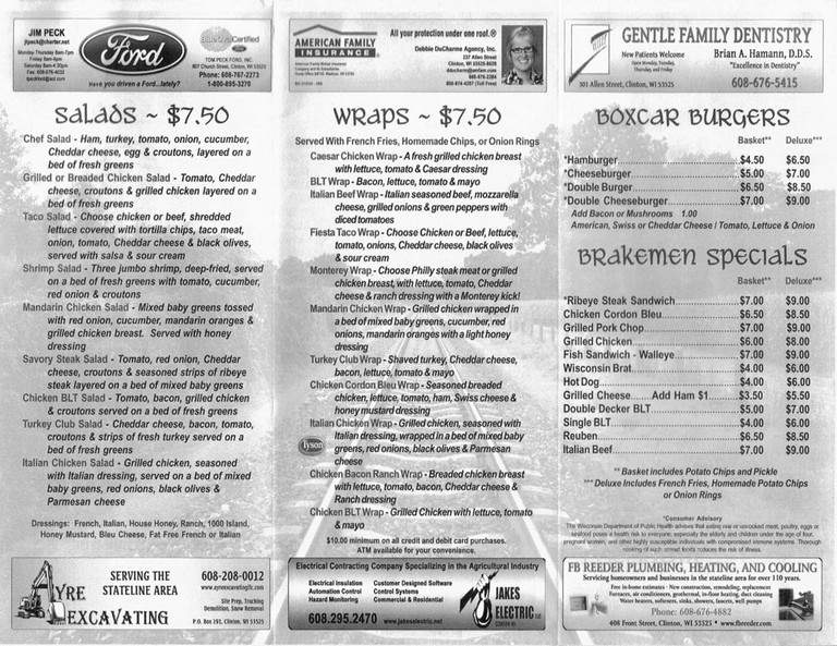 Boxcars Pub & Grug - Clinton, WI menu_pic