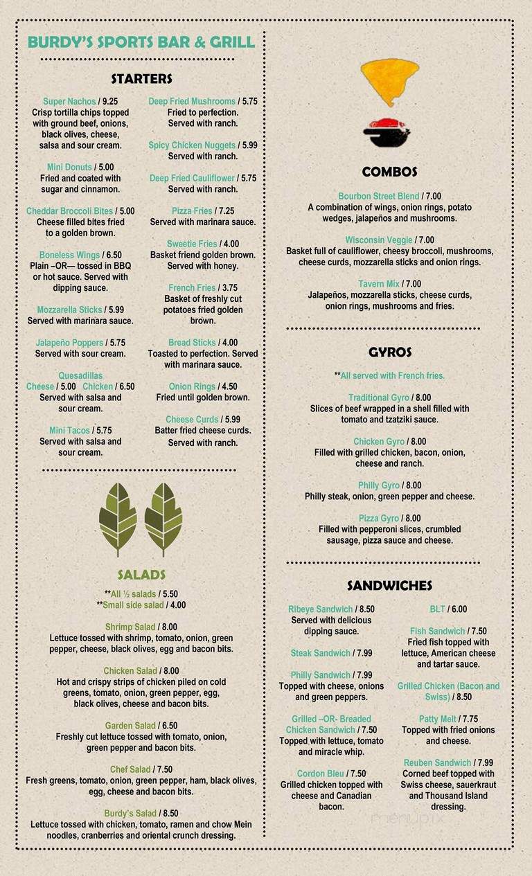 Burdy's Sports Bar & Grill - Weyerhaeuser, WI menu_pic