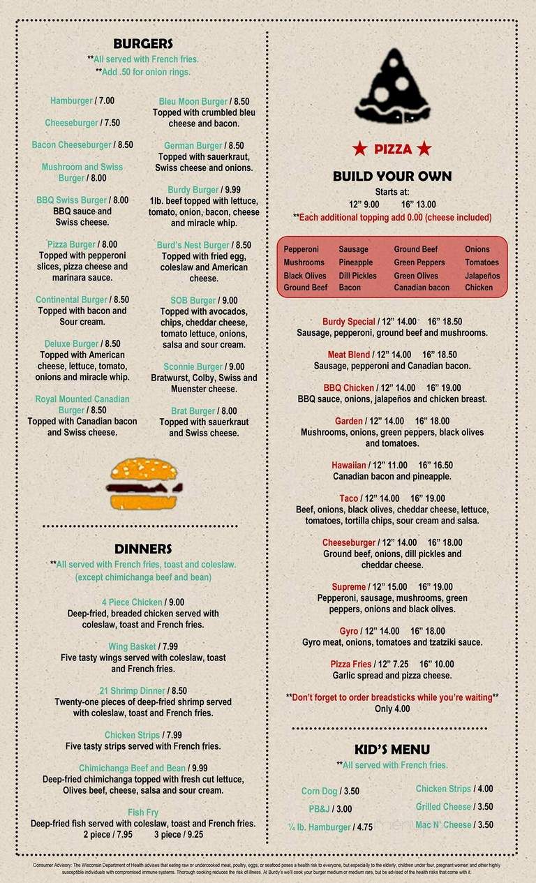 Burdy's Sports Bar & Grill - Weyerhaeuser, WI menu_pic