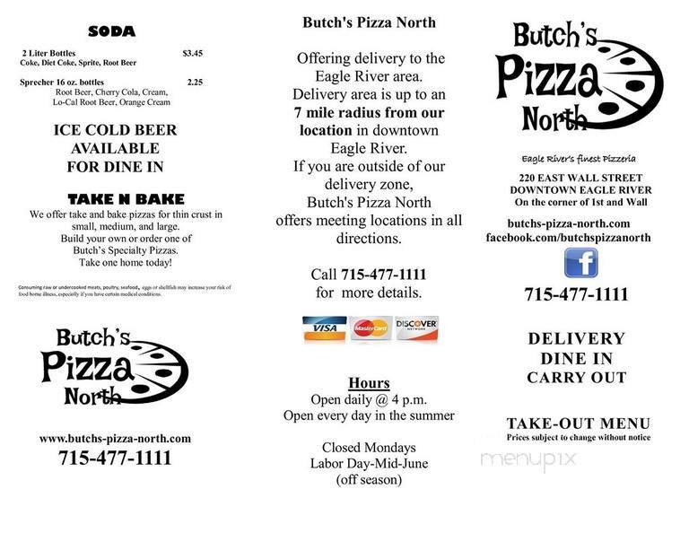 Butch's Pizza Of The North - Eagle River, WI menu_pic