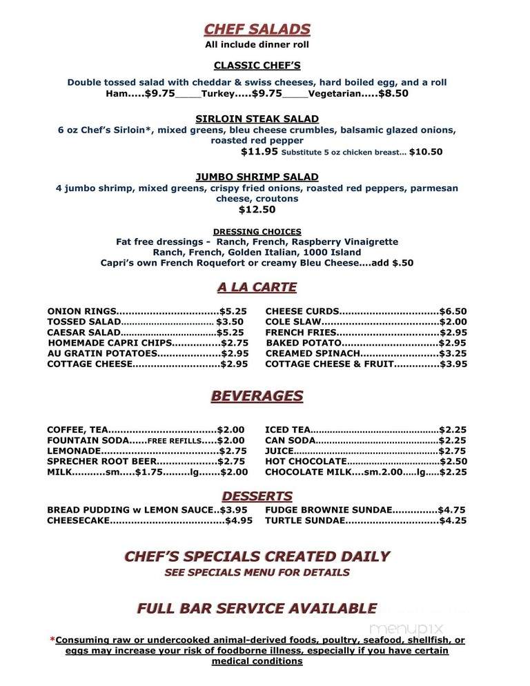 Capri Steak House - Columbus, WI menu_pic