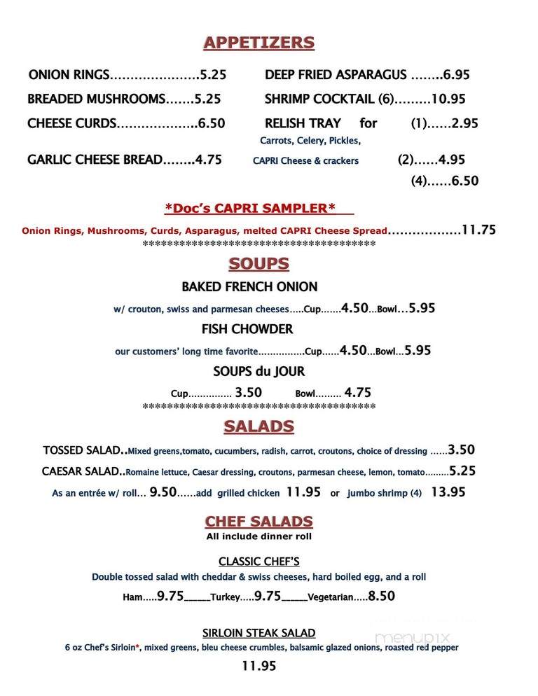 Capri Steak House - Columbus, WI menu_pic