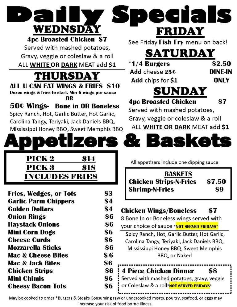 Coachlight Bar & Grill - Shawano, WI menu_pic